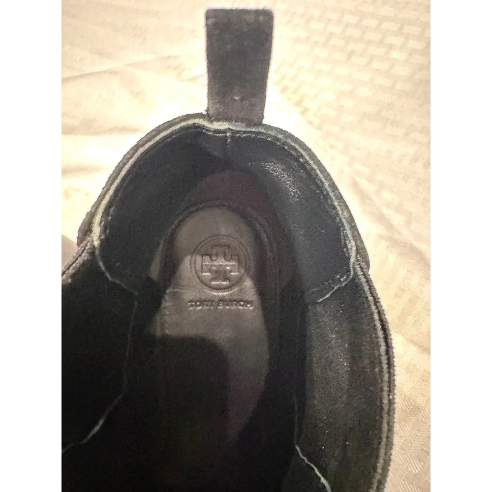 Tory Burch Black Suede Peep Toe Booties Women 8.5 Block Heel Chelsea Ankle Boots